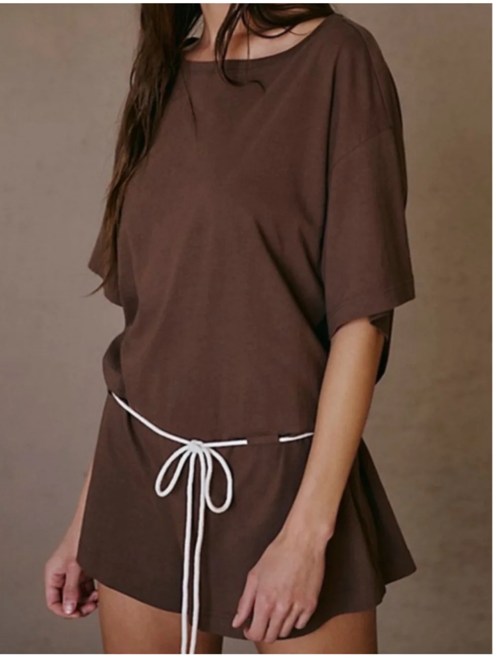 Free People Free-est Brown & White Drawstring Romper XS Bundle NWOT